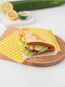 50/100 piezas Bolsas de papel a prueba de grasa con cuadros amarillos, para empaquetar sándwiches, hamburguesas, panqueques, rollos de pollo. Bolsas de papel a prueba de grasa para sándwiches en el hogar. - Multicolor - Ver 4