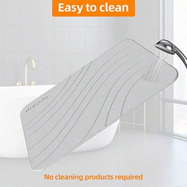 Stone Bath Mat Diatoeous Earth Mat Stone Shower Mat Fast Water Drying Ultra Absorbent Pad Diatomite MatNon-Slip For Bath Shower Kitchen Pet 15.35x23.62in Hard Light Gray 1-Pack - 淺灰波 - 查看 7