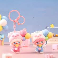 1pc Casual Street Style Cartoon Flocked Balloon Didi Keychain Pendant, Cute Figurine Creative Gift, Couple Backpack Charm