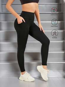 Women's High Waist Tummy Control Pocket Yoga Pants, Fitness Leggings, Skinny Tight Activewear, Outdoor Compression Pants - Black - View 4