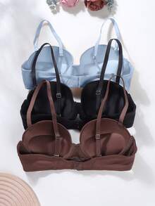 3 sztuki/zestaw biustonoszy damskich bez fiszbin w jednolitym kolorze z odpinanymi ramiączkami - Wielokolorowe - Zobacz 4