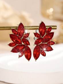 1 Pair Bohemian Alloy Rhinestone Inlaid Fashion Versatile High-End Luxury Exaggerated Earrings For Women - Bright Red - View 5