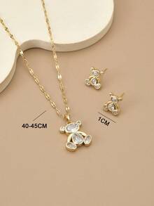 1 件时尚方晶锆石熊形不锈钢女士项链，1 对时尚方晶锆石熊形不锈钢女士耳环，黄金首饰，金项链，女士配饰，送给她的礼物，派对，暑假 - 白色 - 查看 11