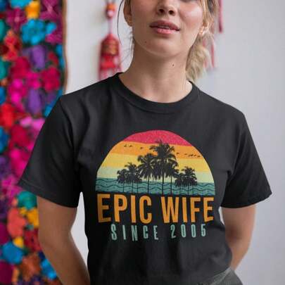 Camiseta de regalo del 20.º aniversario de bodas para ella. Camiseta Epic Wife Since 2005. Regalo del 20.º aniversario para esposa. Camisetas a juego para pareja.309 g. 220G Prenda básiC1A de AL1Godn para él, 220 g con comodidad inerable. AdecuA1DA1 Para todos, ya sean mujeres u hombres. Material fuerte de alta C1Alidad, apto para todo tipo de costuR1AS, suavidad perceptible y diseño perdurable. Blusas transpirables mujer, se de otoño, atuendos de vaC1Aciones, disfraces feM1eninos de Halloween.