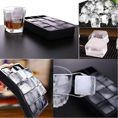 15-Cavity Black Silicone Ice Cube Tray, Easy Release Ice Mold, Suitable For Cocktails, Whiskey, Home & Commercial Use