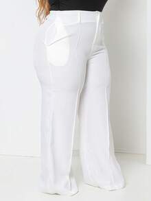 Plus Size Fashion Long Pants Without Belt And Pockets Without Belt - White - View 2