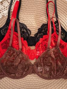 3 chiếc áo ngực ren mỏng có gọng màu trơn thoải mái cho nữ - Nhiều màu - Xem 6