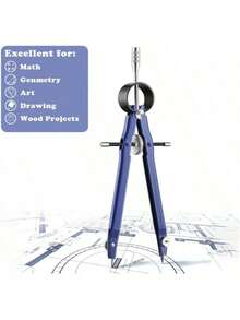 Compás de Geometría Profesional, Brújula Metálica, Herramienta de Dibujo de Brújula, Brújula de Dibujo con Recargas Adicionales para Oficina Escolar, Plateado, Azul - Azul - Ver 3