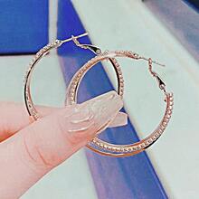 1 Pair Luxury Rhinestone Hoop Earrings, Glamorous Party/Clubbing/Street Style Earrings For Women