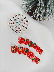 1 盒圣诞节 12 件指甲、按压指甲、可爱圣诞老人雪人假指甲、儿童指甲贴纸、指甲贴、彩色指甲贴纸、派对玩具、圣诞礼物。