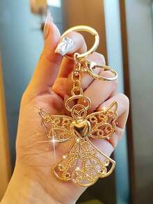 1 Stück süßer Herz-Engelsflügel Schlüsselanhänger, Material aus Zinklegierung, modischer Damen Taschenbaumler & Auto-Ornament, perfektes Geschenk für Freundin & BFF am Valentinstag & an j personalisierter spiritueller Schutzengel Schlüsselring