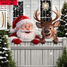 Christmas Fence Peeker Decorations Funny Peeking Reindeer Santa Yard Sign Cute Outdoor Xmas 2D Fence Art Ornament For Holiday Winter Lawn Decor Christmas Decorations Home Christmas Gifts Christmas Decor