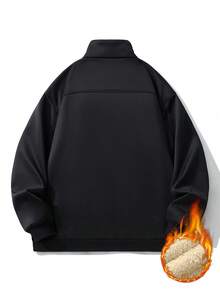 Plus Size Thermal Lined Long Sleeve Jacket, Thermal Thickened Jacket, Suitable For Winter - Black - View 2