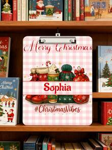 1pc Customized Personalized Christmas Clipboard, Can Customize Name, Pink Merry Christmas Clipboard With Santa Hat, Christmas Shoes And Christmas Balls, Christmas Office Supplies, Christmas Gift, Durable Clipboard, Suitable For Nurses, Schools, Offices, Personalized Gift, Customized Christmas Gift, Christmas, Personalized Decoration - Pink - View 4