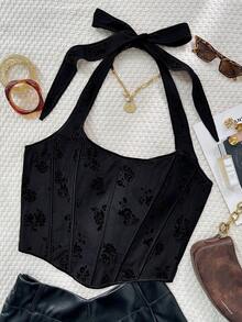 Apperloth A 加大码不对称下摆印花抹胸露脐上衣，朋克性感音乐节服装（黑色） - 黑色 - 查看 7