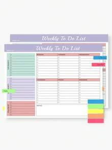 1 pieza Calendario semanal A4, Lista de tareas de fin de semana, Cuaderno planificador diario y semanal, Libreta de lista de tareas pendientes, Adecuado para trabajo y estudio, 52 páginas, Útiles escolares de vuelta al cole