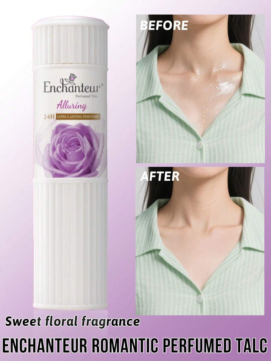 Enchanteur 诱人香氛滑石粉，24 小时持久干燥，清爽感觉，缓解瘙痒，持久留香，粉质细腻，改善肤质，花香，肌肤柔软光滑，肌肤光泽，持久留香，身体和面部使用，浪漫香水，适合所有肤质，适合日常使用，睡前或淋浴后，运动后。 - Sweet floral fragrance - 查看 1