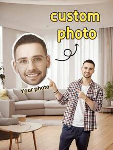 1pc Custom Face Pillow, Double-Sided, Custom Photo – Living-Room, Dorm, RV, Office Nap Sofa Cushion; Father's/Mother's Day, Halloween, Christmas, Easter - Black - View 1