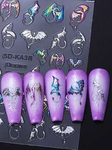 2 Adesivos de Unhas com Relevo de Dragão Voador Legal - Elementos Decorativos de Natal, Ano Novo e Ano Novo em Degradê de Cores, Design de Arte de Dragão Voador e Morcego Legal, Adequado para Uso Diário, Casamento e Festivais de Mulheres, Adesivos de Unhas Descartáveis e Adesivos de Decoração de Unhas de Estilo Chinês Fáceis de Colar