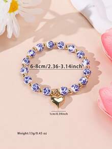 1pc Heart Pendant Ceramic Bead Bracelet, Women/Couples Everyday/Holiday Accessory