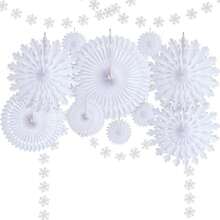 12pcs Winter Wonderland Snowflake Party Decorations Set: White Paper Fan Decor Snowflakes Garlands Banner For Frozen Birthday, Christmas, Baby Shower, Wedding - trắng - Xem 9