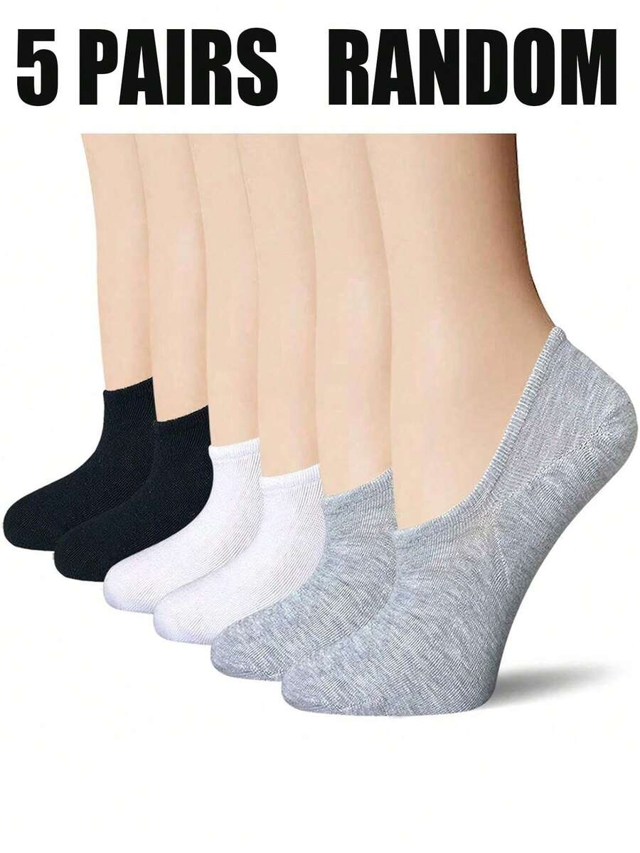5 paia di calzini invisibili tinta unita, traspiranti e morbidi, adatti per uomo e donna, ideali per uso quotidiano, viaggi, calzini corti, regalo perfetto per le vacanze (consegna casuale) - Multicolore - Visualizzare 1