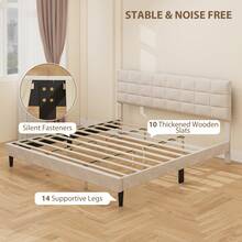 HOMCOM King Bed Frame With Headboard, 1100 Lbs Upholstered Platform Bed Frame With Under Bed Storage, Wooden Slat Support, No Box Spring Needed, Easy Assembly, Cream - 白色 - 查看 4