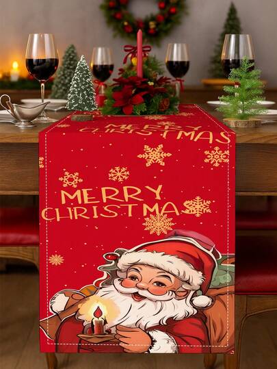 1 peça caminho de mesa de Natal vermelho Merry Xmas Papai Noel capa de mesa para áreas internas e externas centro de mesa jantar poliéster durável, retangular tecido