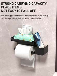 1pc Toilet Paper Holder With Phone Shelf - Heavy-Duty Rustproof Bathroom Dispenser, Space-Saving Tissue Roll Holder & Phone Tray, Toilet Paper Holder Wall Mount, Toilet Paper Holder Stand For Bathroom, Toilet Paper Holder For Wall, Toilet Paper Hanger For Bathroom, Toilet Paper Wall Holder, Toilet Paper Holder For Bathroom, Wall Toilet Paper Holder, Toilet Paper Stand For Bathroom, Toilet Roll Holder Wall Mount, Toilet Paper Holder