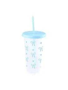 1个/5个/10个装 24盎司粉色和蓝色蝴蝶结塑料杯，带盖和吸管，可重复使用，可爱透明塑料杯，适合生日、婚礼和派对用品，带粉色丝带的可重复使用塑料杯，夏季饮料杯，适合生日、婚礼和派对用品，非常适合派对、饮用、咖啡，也适合母亲节、婚礼、生日、单身派对或作为礼物。 - 彩色 - 查看 8