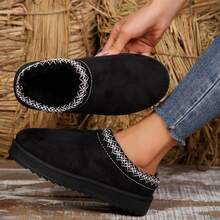Womens Slippers Cotton Fuzzy Slippers Bedroom Slippers Platform Slippers Mini Boots Braid Slippers Plush Fleece Lining Fuzzy Slippers Autumn Winter Shoes Slippers Indoor House - 黑色 - 查看 6