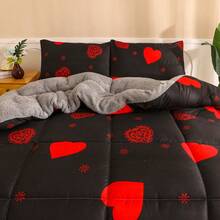 1pc Printed Thick Quilt, Reversible, Soft And Comfortable - Love Black - View 6
