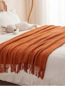 1 Diamond Grid Textured Knit Throw Blanket, Soft And Comfortable, Suitable For All Seasons, Suitable For Sofa, End Of Bed, Travel, Home Decor - Mixed Color Geometric Pattern, Acrylic Fabric - Caramel hạt ngô - Xem 1