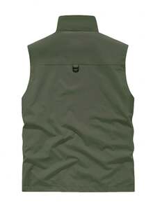 男士轻便背心，多口袋拉链尼龙无袖夹克，适合户外、钓鱼、摄影、休闲、运动，四季皆宜 - 軍綠色 - 查看 3