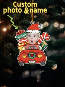 1pc Acrylic Christmas Tree Pendant, Custom Photo & Name -Cartoon Car Design – Home, Office, Entryway, Classroom, Winter-Birthday, Halloween, Thanksgiving, Christmas-Eve, New-Year Party; Gift For Friend, Lover, Holiday Keepsake - Multicolor 1 - View 1