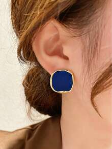 1 对时尚简约几何方形吊坠设计优雅耳环，适合日常休闲场合和聚会 - 深藍色 - 查看 6