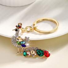 Luxury Peacock Keychain Bag Charm For Women, Korean Style Elegant Rhinestone Crystal & Glass Pendant, Fashionable High-End Handbag Accessory, Glamorous Gift - 金色 - 查看 1