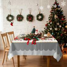 1 pièce Nappe avec motif d'arbre de Noël et floral, réutilisable et lavable, convient pour l'intérieur, le camping en plein air, le pique-nique, les fêtes de Noël, la décoration de la maison - Multicolore - Voir 6