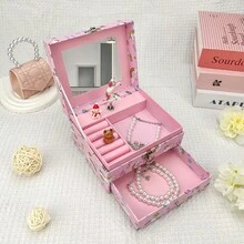 1个长方形粉色独角兽旋转木马音乐盒，卧室/客厅装饰，中等容量带抽屉，多层纸质首饰收纳盒，适合情人节、开学季、生日、婚礼、派对、日常礼物 - 粉紅小馬 - 查看 10