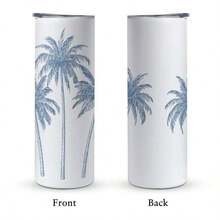 20oz Stainless Steel Insulated Water Bottle Tumbler With Lid & Straw - Palm Trees Tropical Blue Sketch Design, Reusable  Party Cup For Coffee, Tea, Cold Drinks, Perfect Gift For Birthdays, Holidays, And Special Occasions, Best For Christmas,Halloween - 1PC - View 3