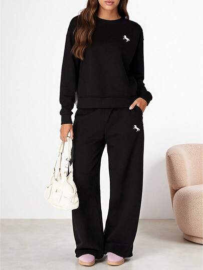 Women's Autumn/Winter Outdoor Sports Casual Stylish Minimalist Sweatshirt And Pants Set