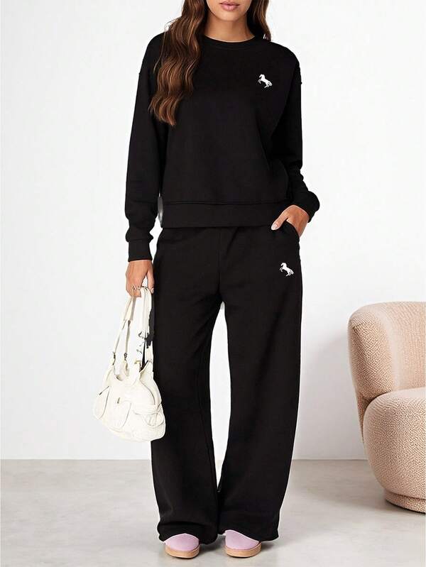 Women's Autumn/Winter Outdoor Sports Casual Stylish Minimalist Sweatshirt And Pants Set