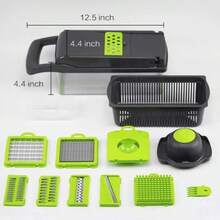 16pcs Multifunctional Vegetable Chopper Set - Manual Food Processor With Container, Perfect For Slicing, Dicing & Shredding Fruits & Veggies - EManual Kitchen Gadget, No Electricity Needed, Quick Cleanup - For Home, Restaurant, Meal Prep - Garlic, Onion, Potato, Carrot, Salad Prep - Compact Storage Design, Noelectricity Kitchenware, Sleek Kitchen Tool - 灰色 - 查看 3