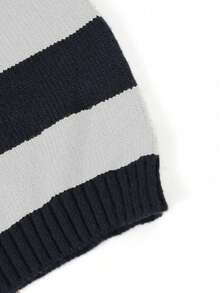 男童及青少年宽松加厚针织毛衣，黑白条纹撞色长袖套头衫，适合秋冬季上学及休闲穿着。 - 白色 - 查看 4