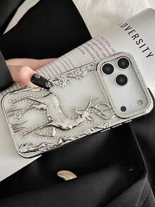 1 件时尚奢华新款水钻鹿创意防摔手机壳保护套适用于 iPhone11/12/13/14/15/16/17 Pro/Max 智能手机 - 銀色 - 查看 1