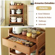 Soporte Para Microondas De 3 Niveles, Carritos Utilitarios Rodantes Con Cajón, Mesa Auxiliar De Madera Con Ruedas, Barra De Servicio Rodante De Tres Capas, Retro Organizador De Estante Para Panaderos, Mesa Auxiliar Moderna Para Restaurante, Hotel, Dormitorios - Caqui - Ver 3