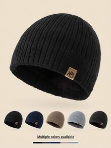 1pc Unisex Layered NY Logo Knit Beanie, Warm Thick Soft Comfortable Simple Fashion Cap Suitable For Cold Weather Fall - B - View 8