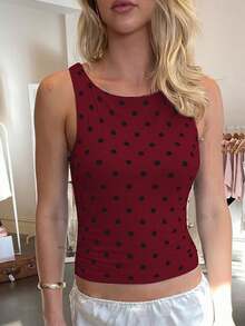 Damen Polka Dot ärmelloses Lässig Tank Top, sexy & modisch, geeignet für Straße, Party, Nachtclub Tragen im Sommer - Bordeaux - Übersicht 3