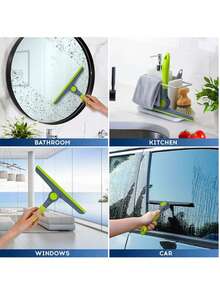 Multifunktionaler drehbarer Abzieher - zum Reinigen von Fenster, Glastür, Autoscheibe - hochelastische Gummilippe hinterlässt keine Streifen - stilvolles grün-graues Farbschema ist super auffallend