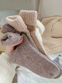 6 pares de calcetines de media caña para mujer, de estilo simple con rayas verticales sólidas y gruesas, cálidos y transpirables, para otoño/invierno